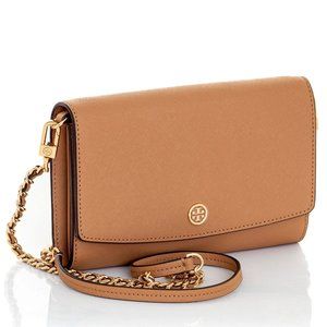 Tory Burch Robinson Chain Wallet, Tan/Gold